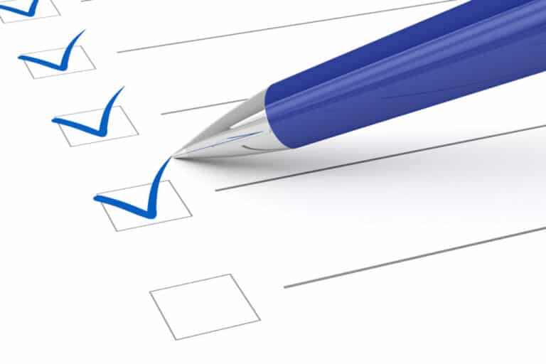 Checklist paper and pen